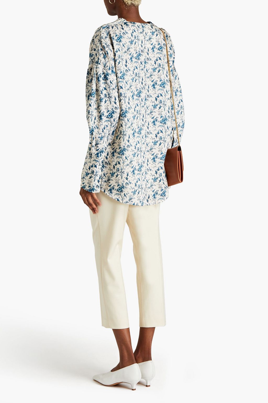 VICTORIA, VICTORIA BECKHAM Pussy-bow printed satin-twill blouse