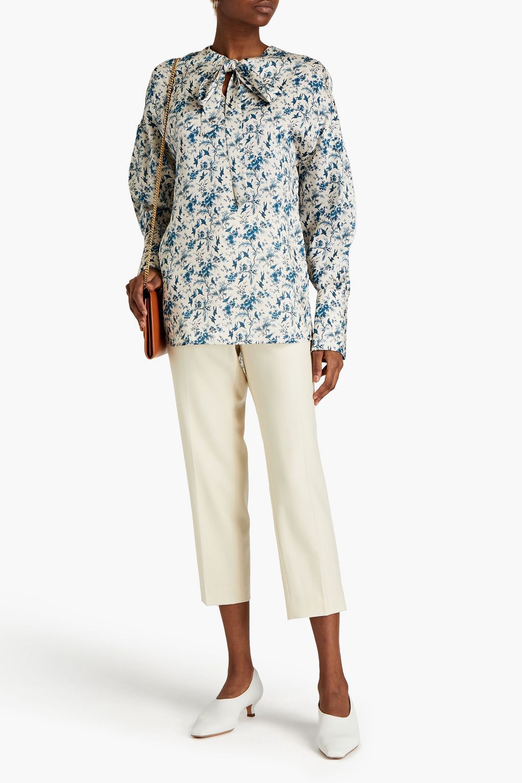 VICTORIA, VICTORIA BECKHAM Pussy-bow printed satin-twill blouse