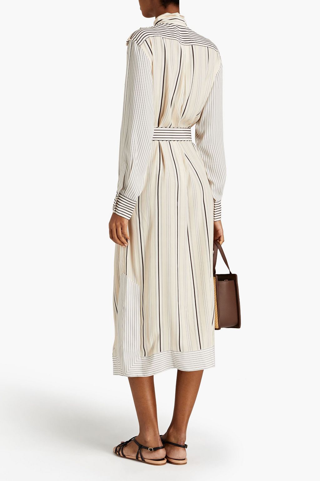 ZIMMERMANN Belted striped crepe de chine midi dress