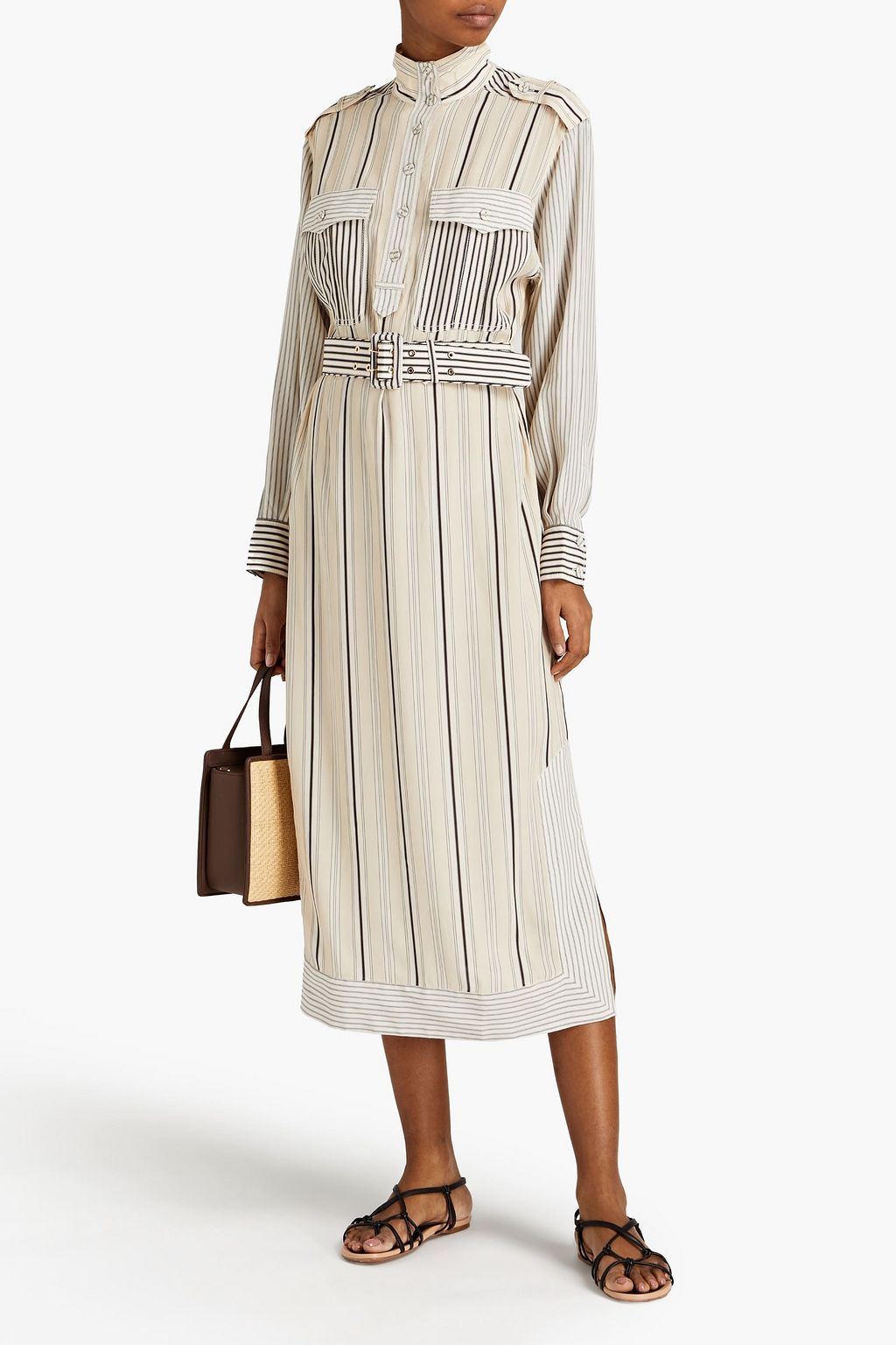 ZIMMERMANN Belted striped crepe de chine midi dress
