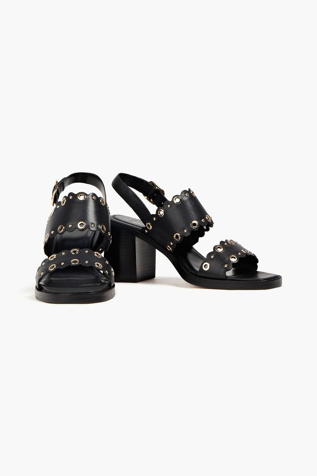 MAJE Embellished studded leather slingback sandals