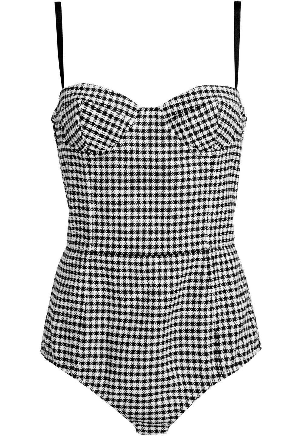Redvalentino Woman Gingham Tweed Bodysuit Black Size 44