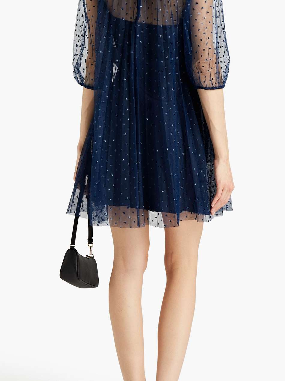 pussy-bow glittered tulle mini dress