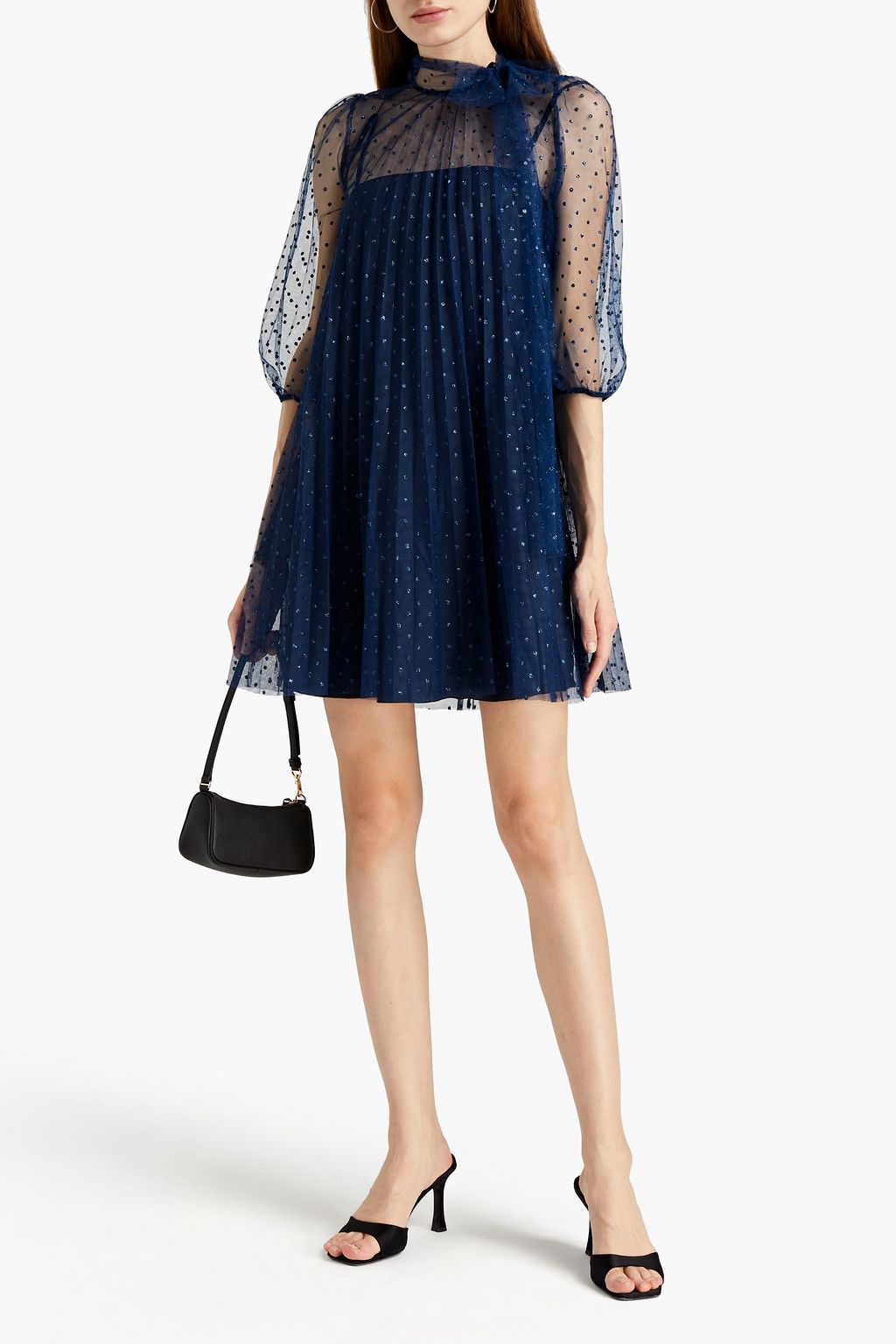 REDVALENTINO Pussy-bow glittered tulle mini dress