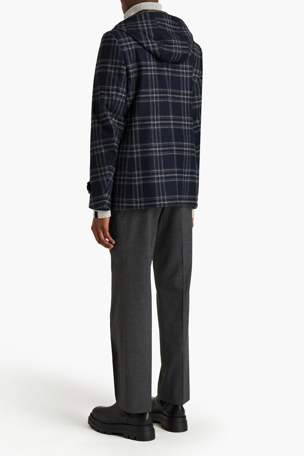 CANALI Double-breasted checked wool-felt hooded jacket