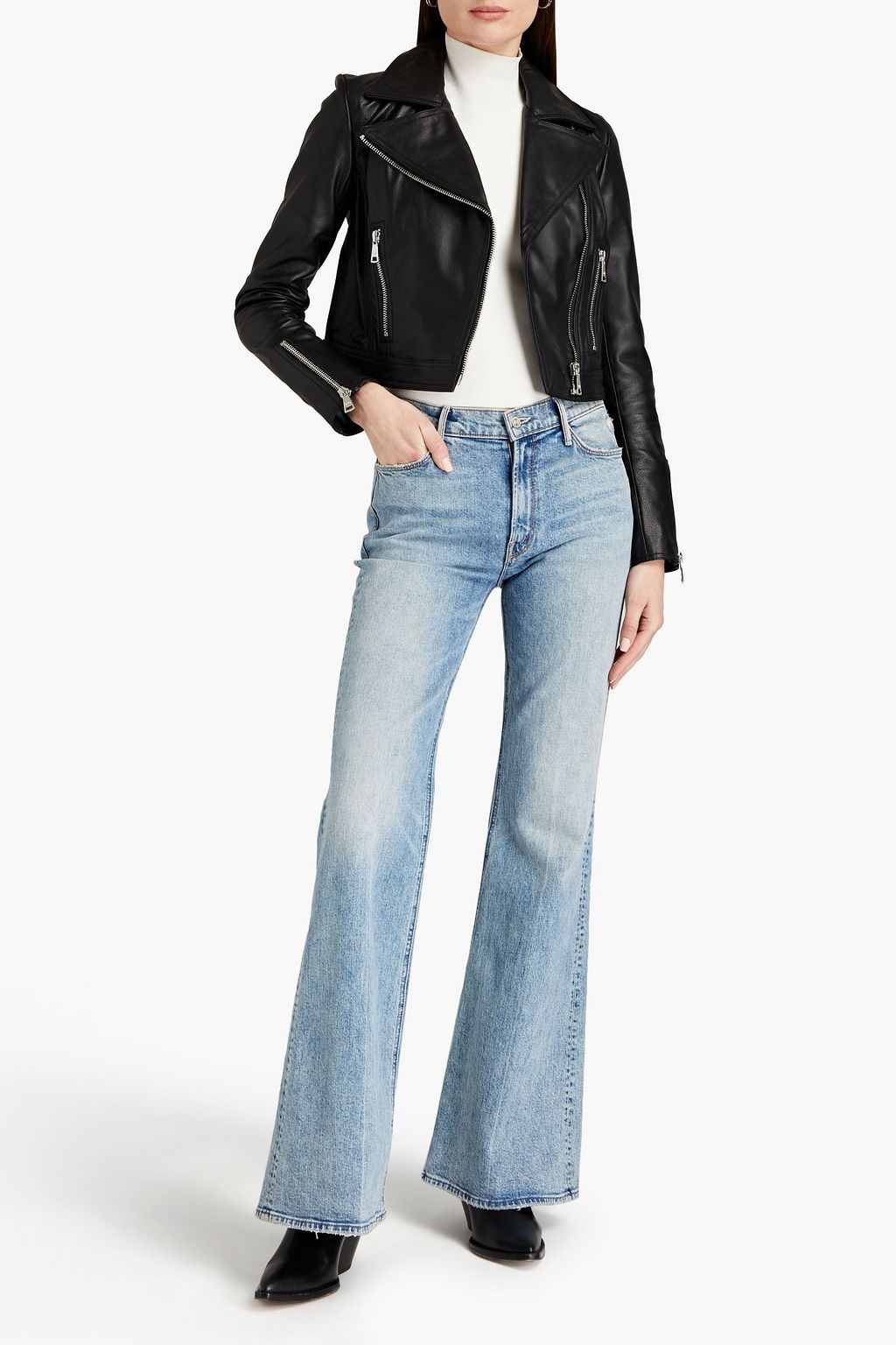 VICTORIA, VICTORIA BECKHAM Cropped leather biker jacket