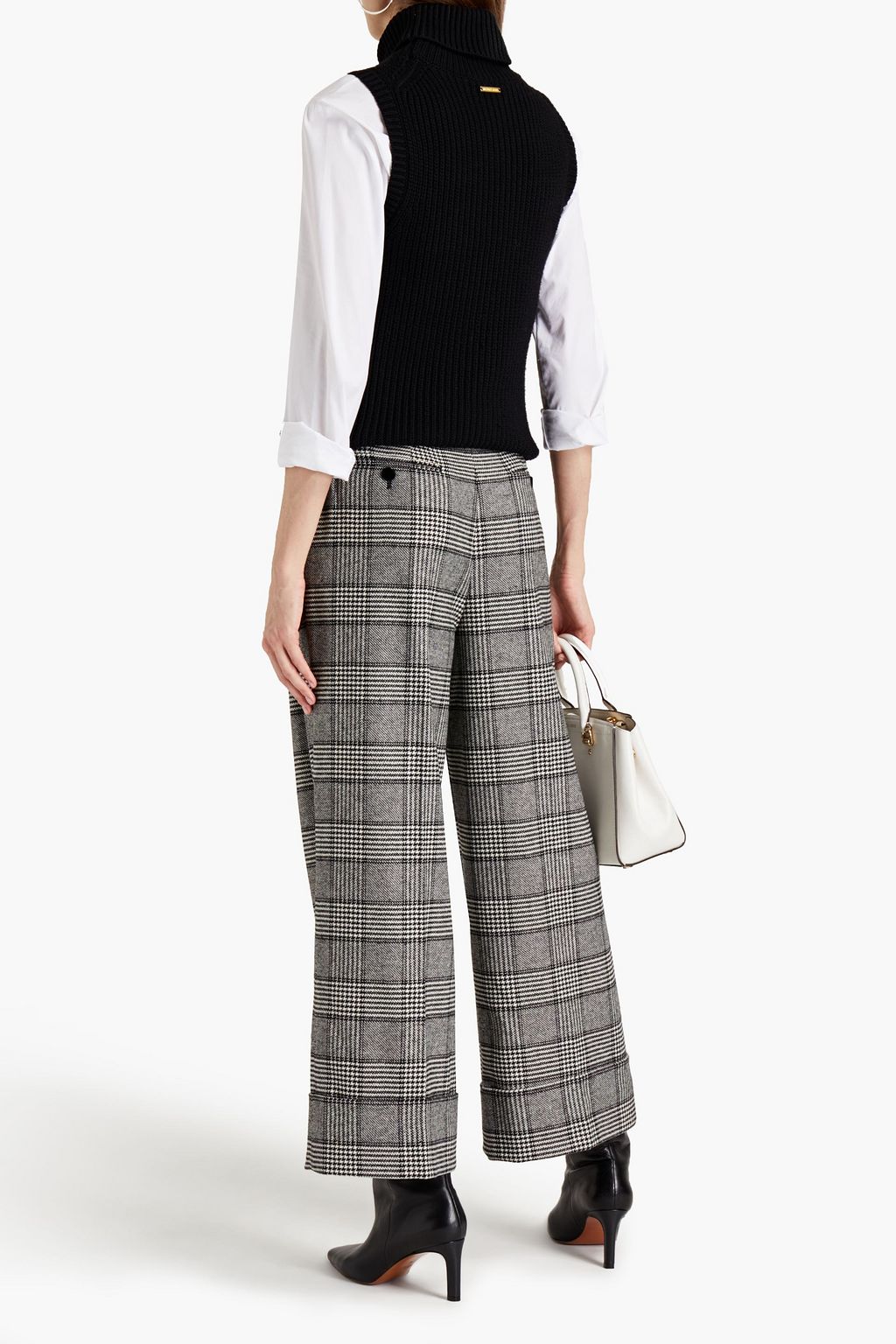 DOLCE&GABBANA Cropped Hose mit weitem Bein aus Tweed mit Glencheck-Muster und Falten