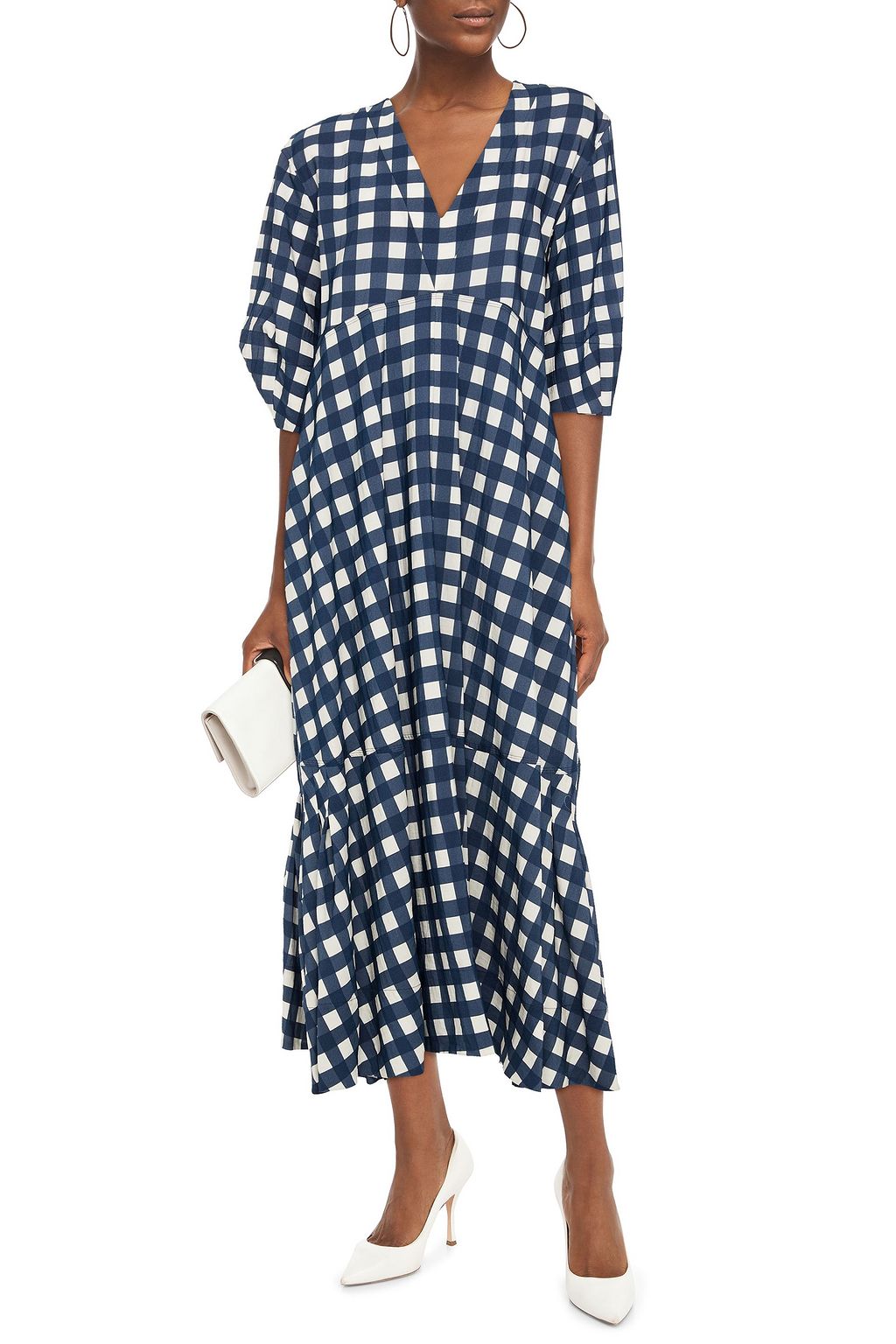 VICTORIA, VICTORIA BECKHAM Gingham crinkled-crepe midi dress