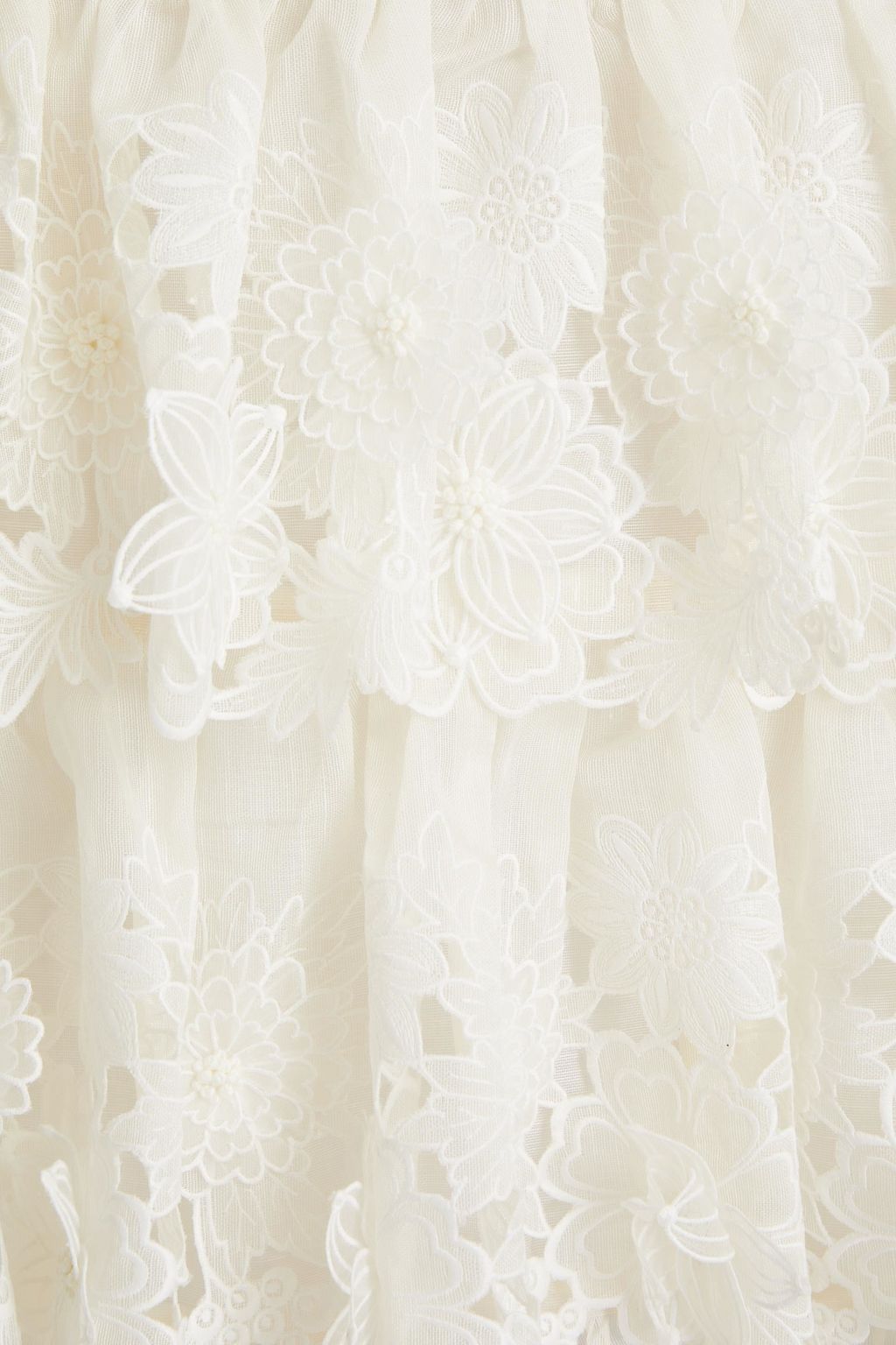 ZIMMERMANN The Lovestruck tiered floral-appliquéd broderie anglaise linen midi skirt