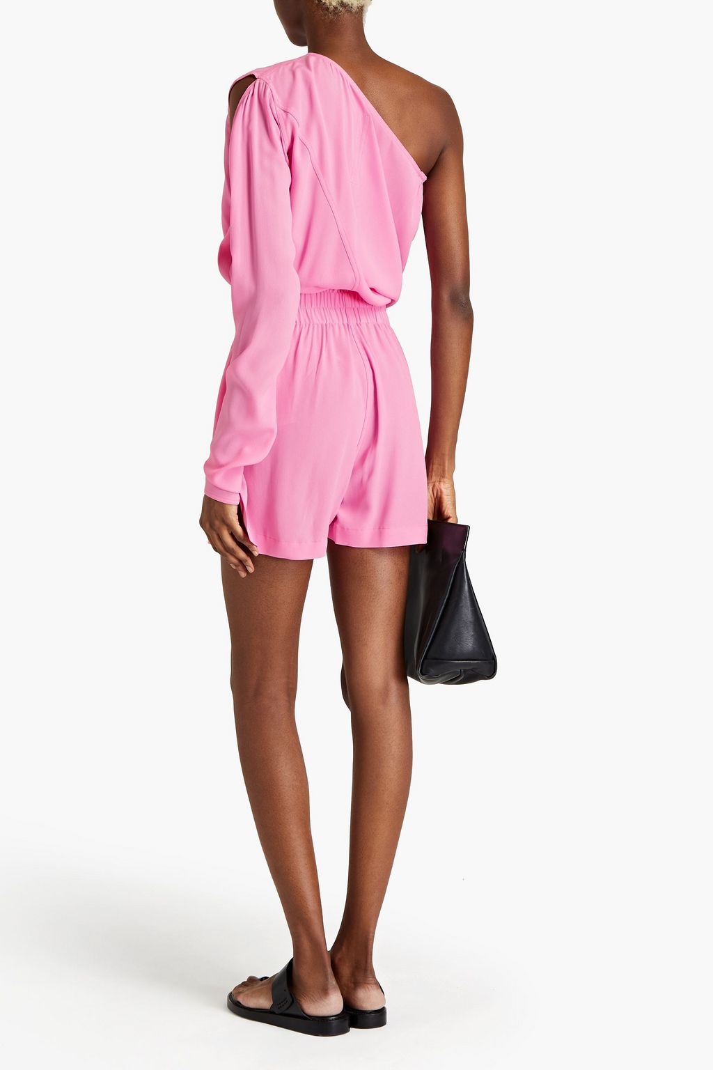 RICK OWENS One-shoulder cutout crepe de chine playsuit