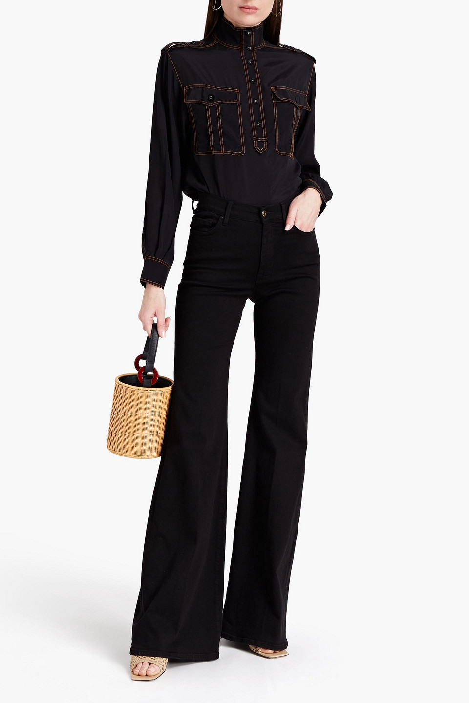 Zimmermann Topstitched Crepe De Chine Blouse In Black