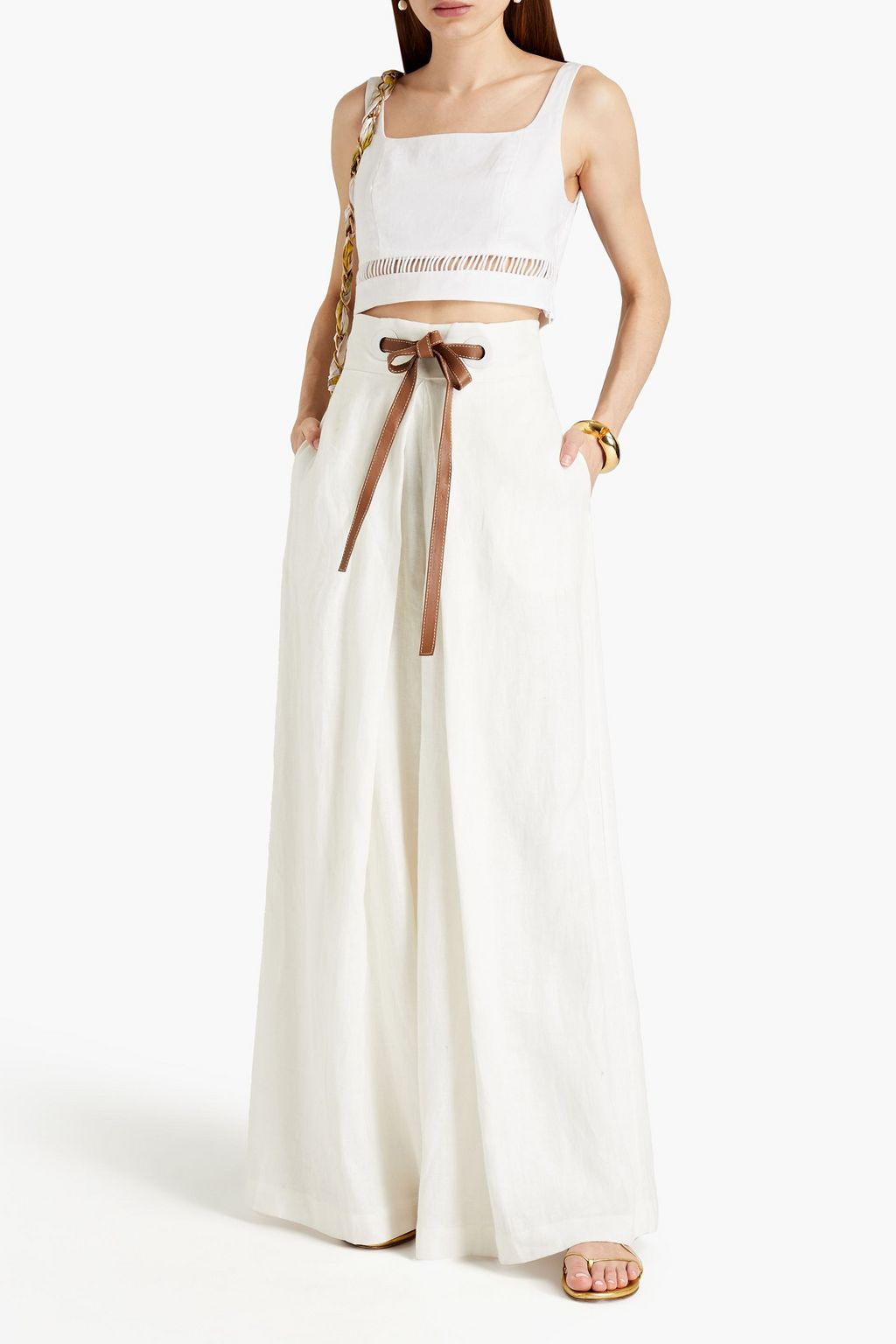 ZIMMERMANN The Lovestruck belted slub linen wide-leg pants