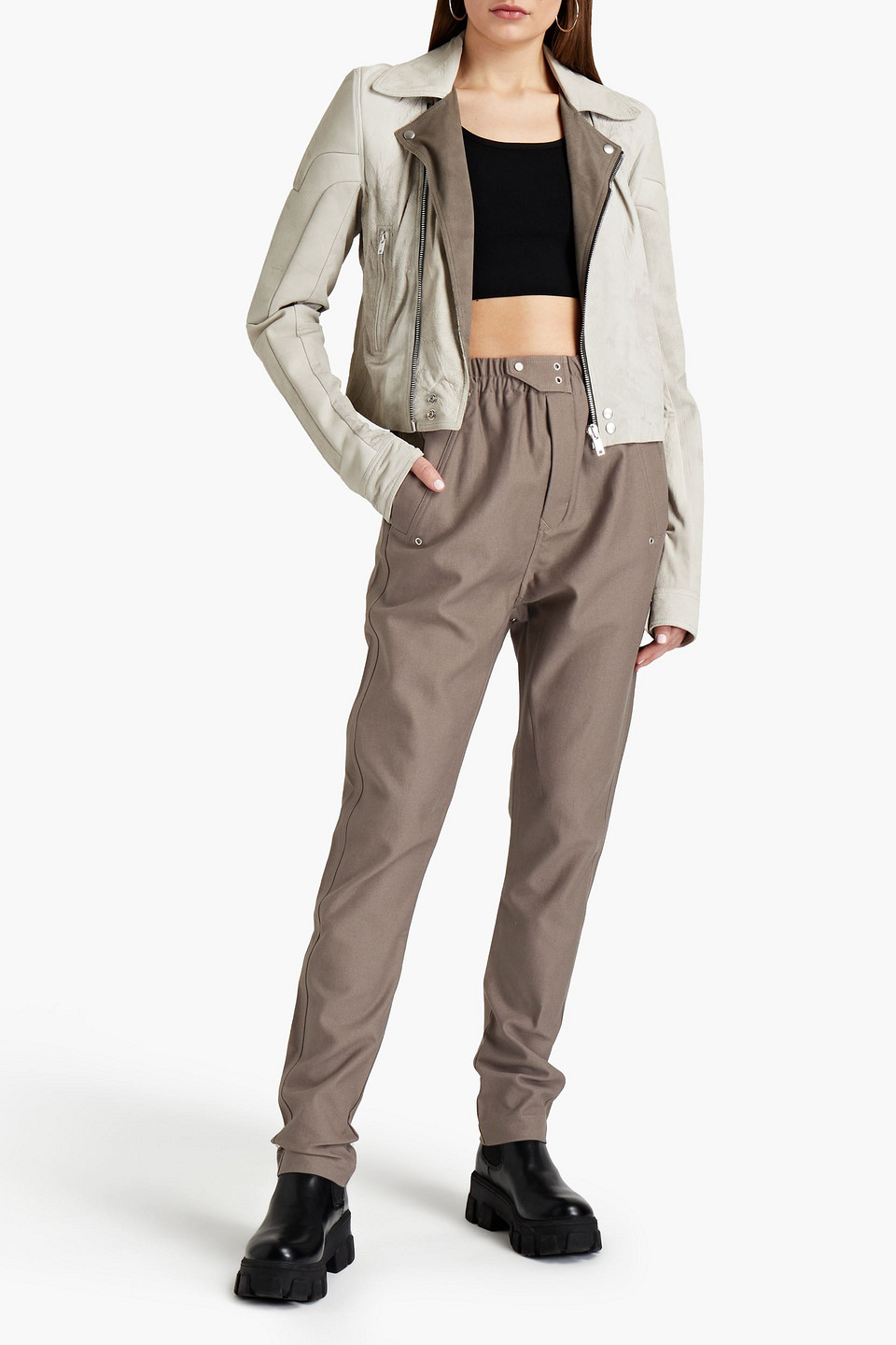 Rick Owens Drkshdw Cotton-canvas Tapered Trousers In Taupe