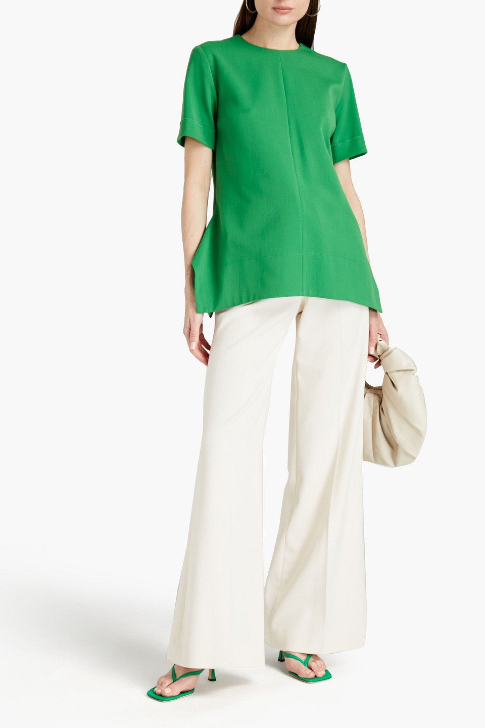 Victoria Beckham Twill Wide-leg Trousers In Neutrals