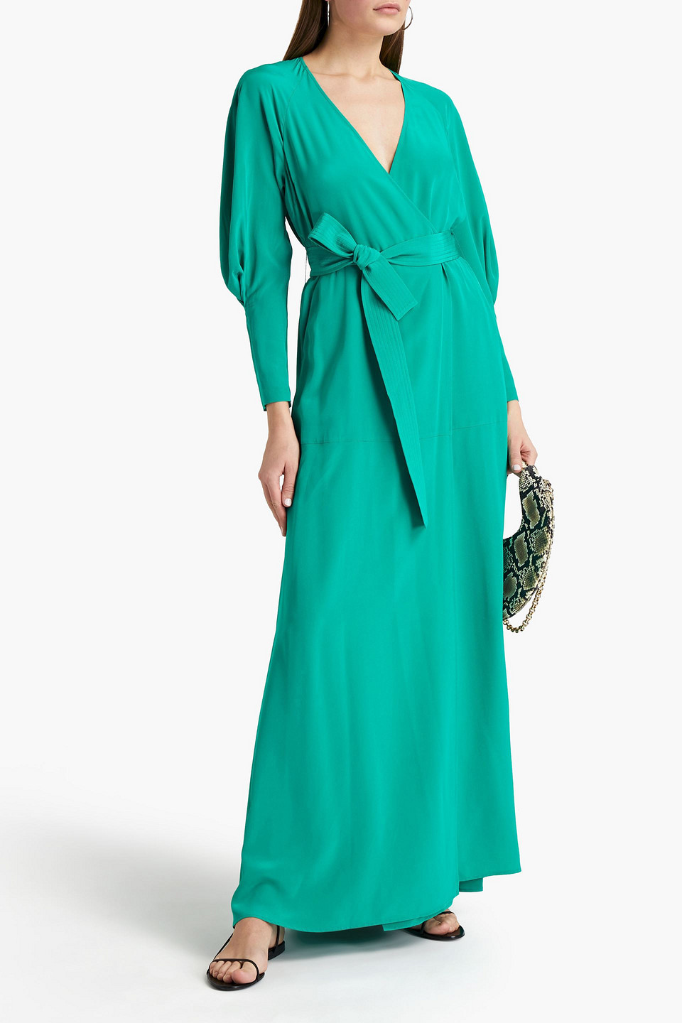 A.l.c Nakia Silk Crepe De Chine Maxi Wrap Dress In Green