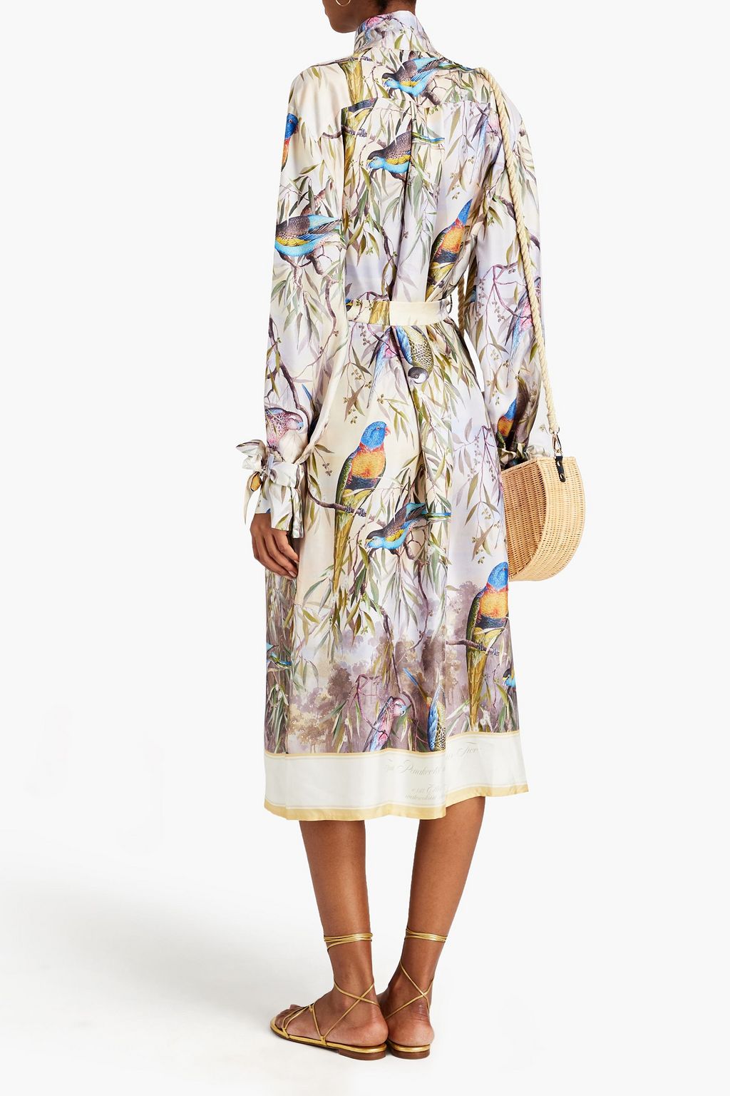 ZIMMERMANN Candescent pussy-bow belted printed silk-twill midi shirt dress