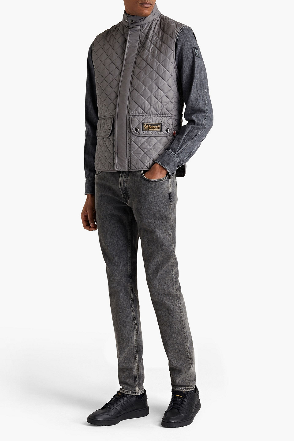 Belstaff Man Logo-appliquéd Quilted Shell Waistcoat In Grey