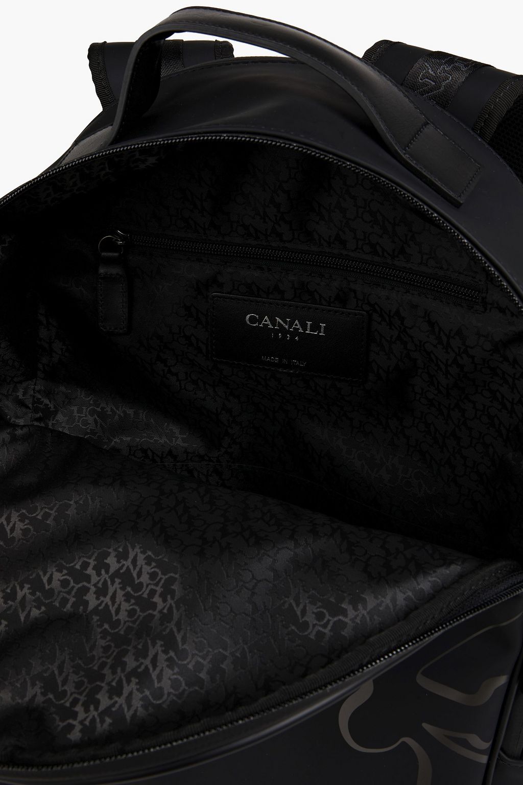 CANALI Leather-trimmed printed PVC backpack
