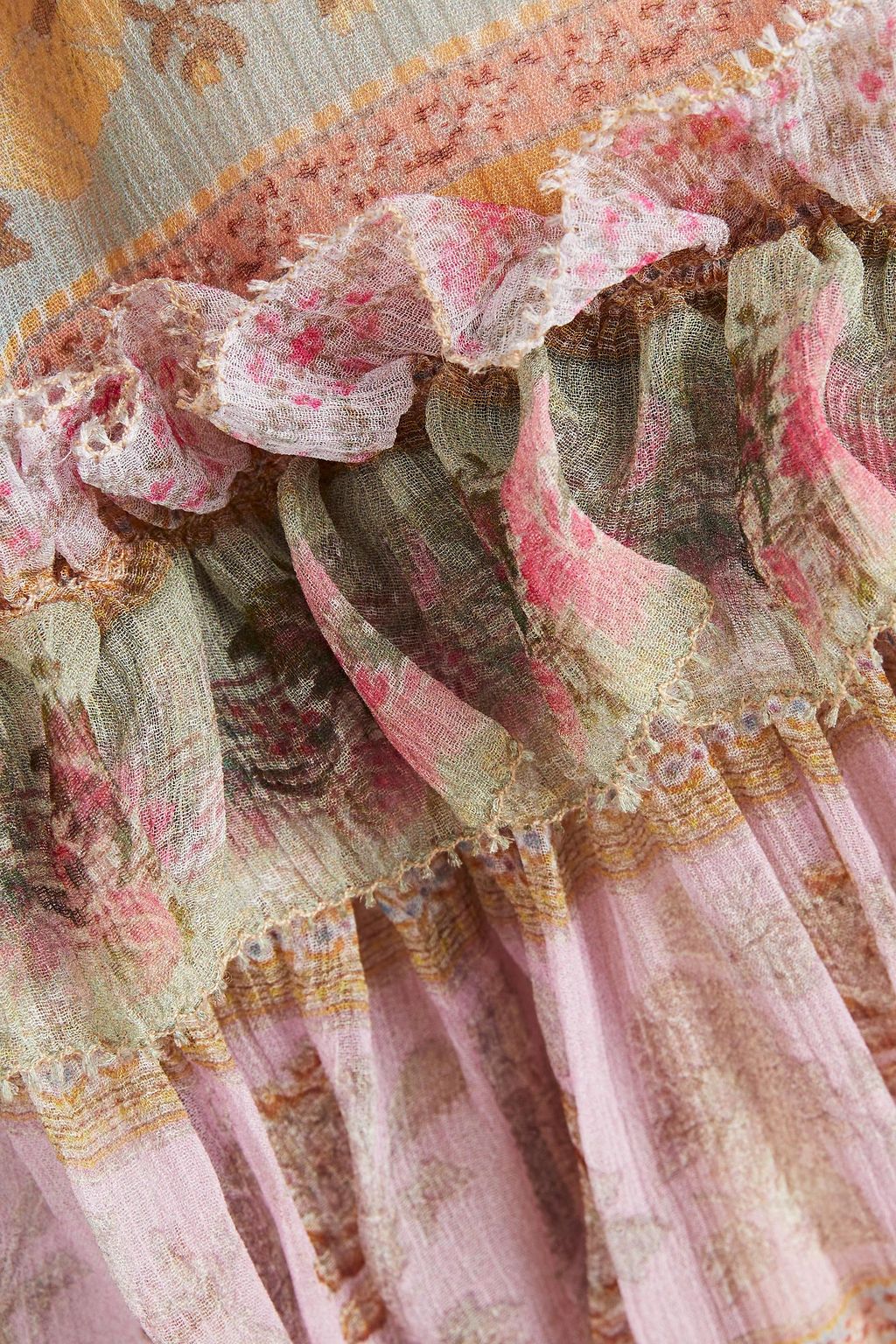 ZIMMERMANN Luminous belted ruffle-trimmed floral-print silk-crepon mini dress