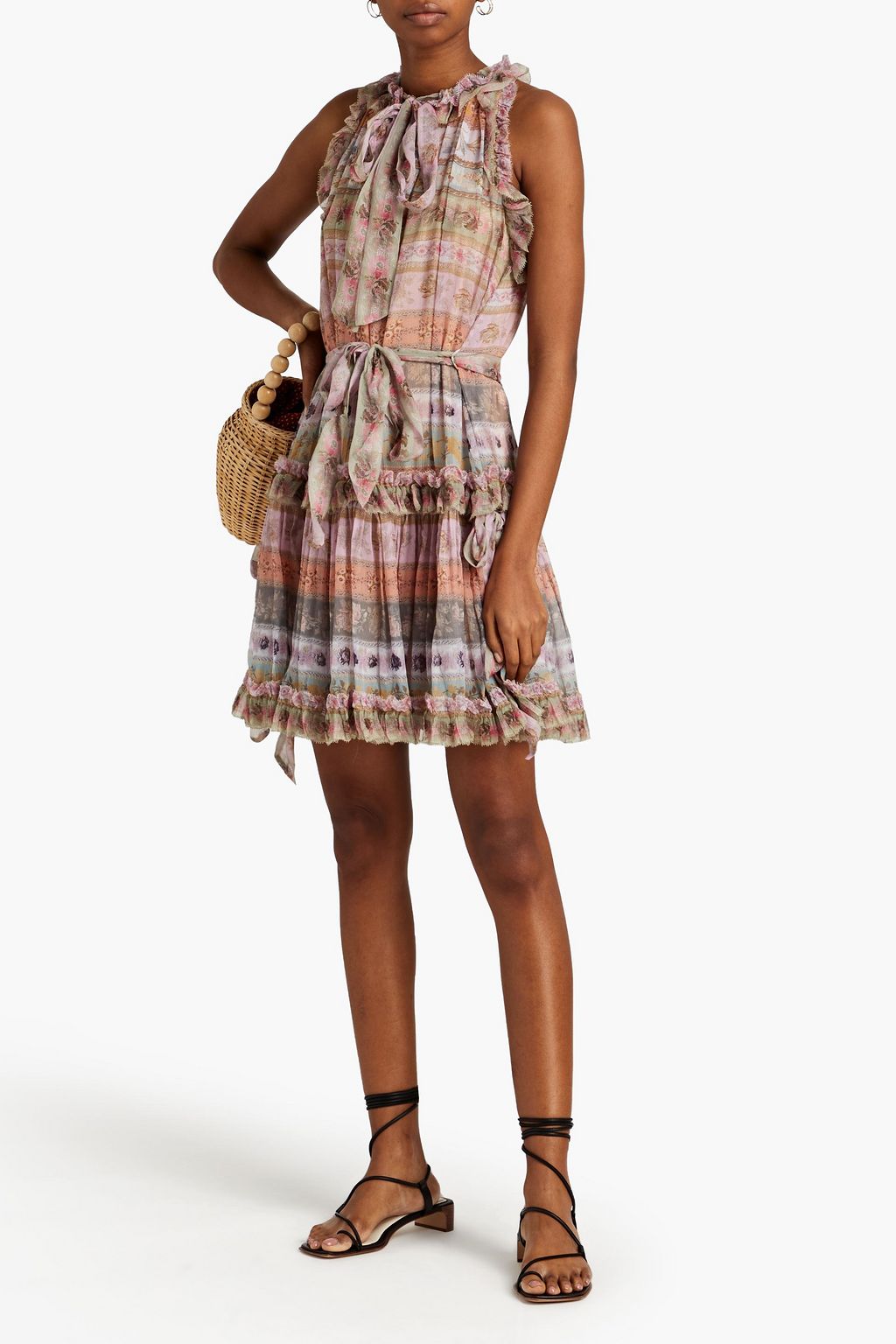 ZIMMERMANN Luminous belted ruffle-trimmed floral-print silk-crepon mini dress