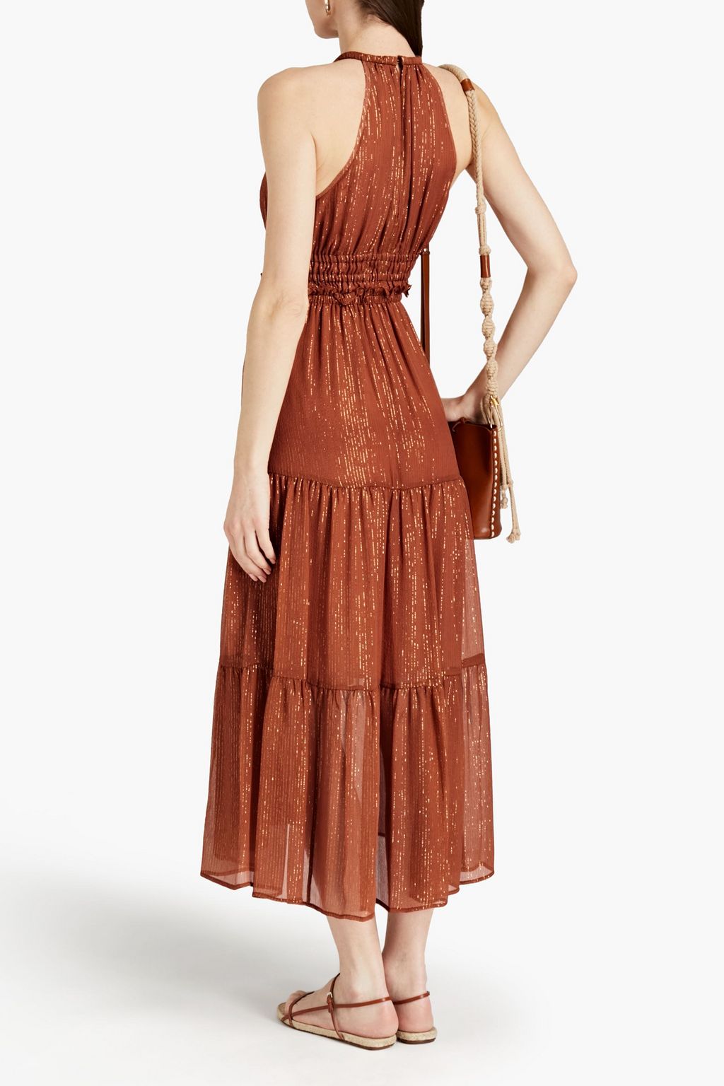 A.L.C. Elara shirred metallic silk-blend chiffon midi dress