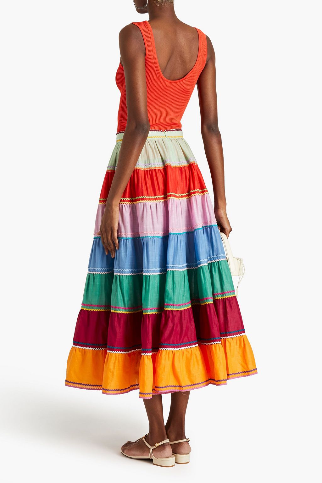 ZIMMERMANN Riders gathered striped cotton-mousseline midi skirt