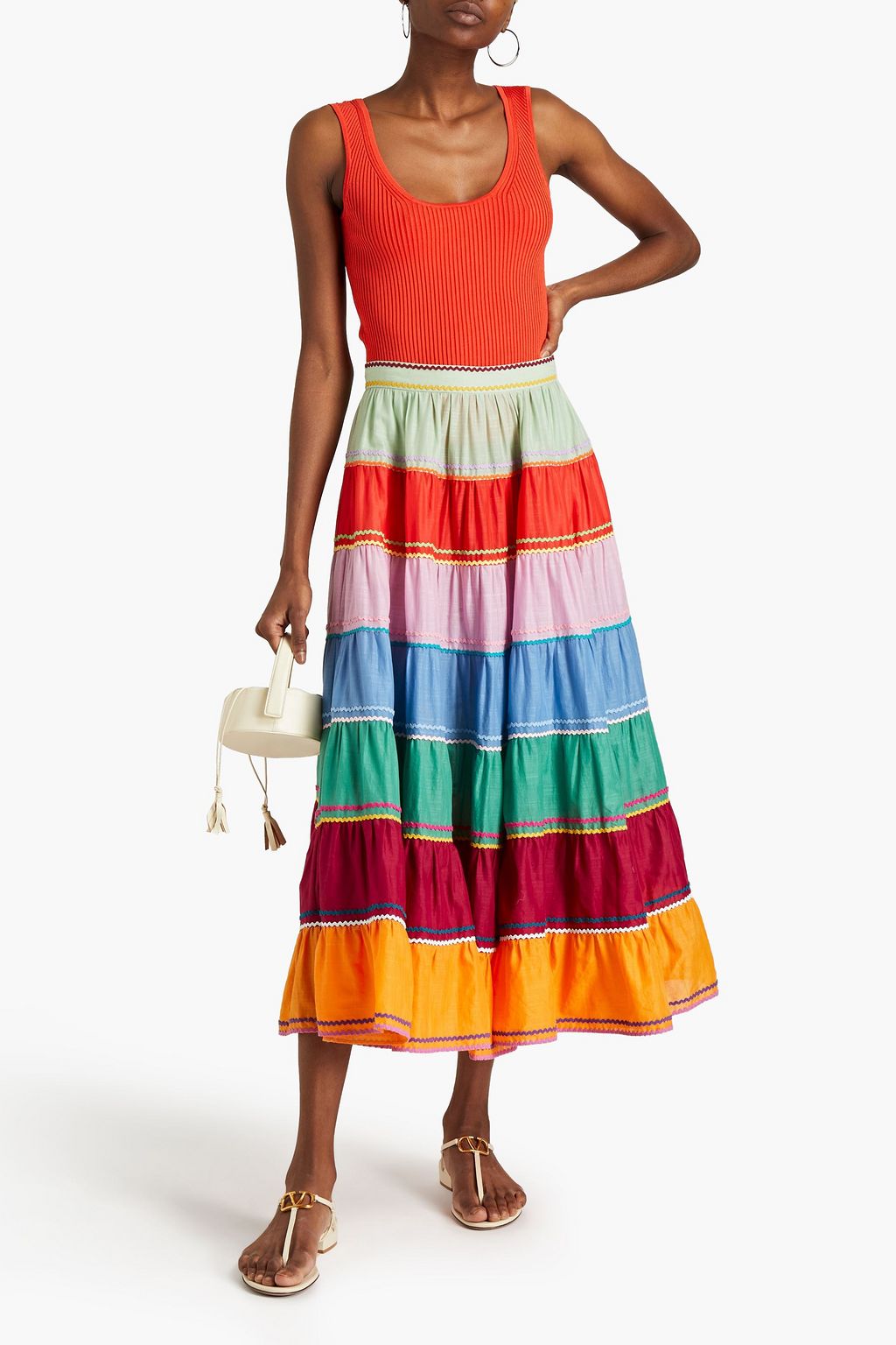 ZIMMERMANN Riders gathered striped cotton-mousseline midi skirt