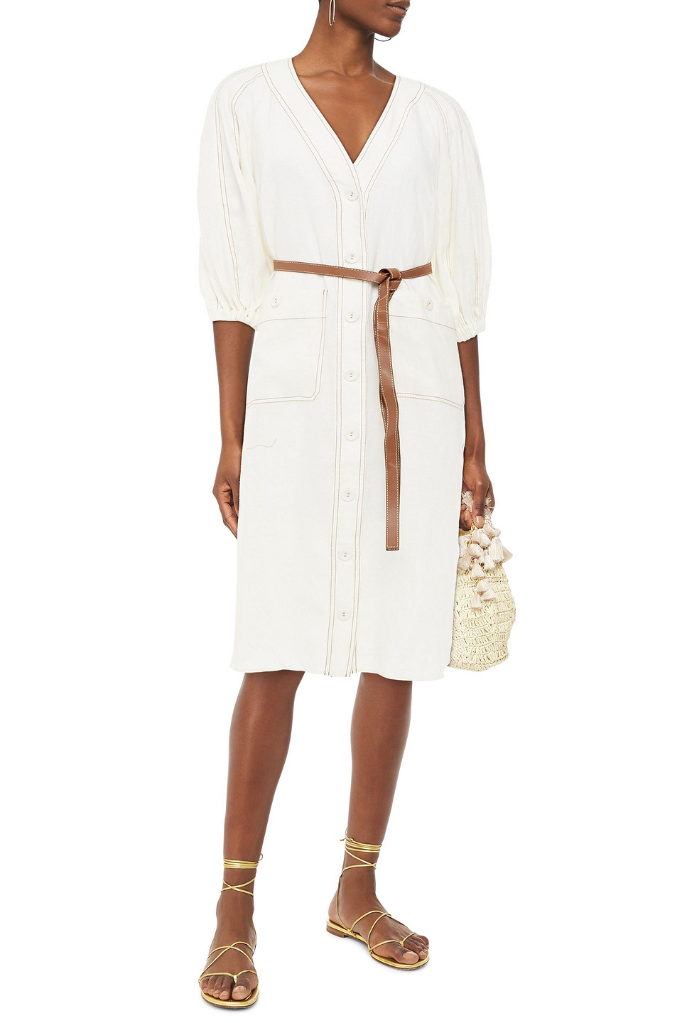 Zimmermann The Lovestruck Day Belted Slub Linen Midi Dress In Ivory | ModeSens Zimmermann The Lovestruck Day Belted Slub Linen Midi Dress In Ivory | ModeSens