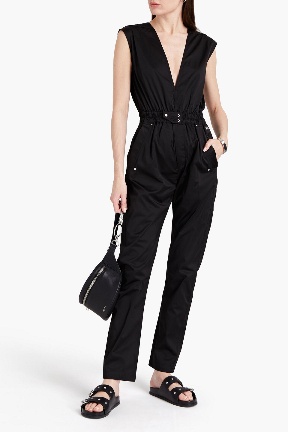 RICK OWENS DRKSHDW CUTOUT GATHERED SATIN JUMPSUIT,3074457345628890168