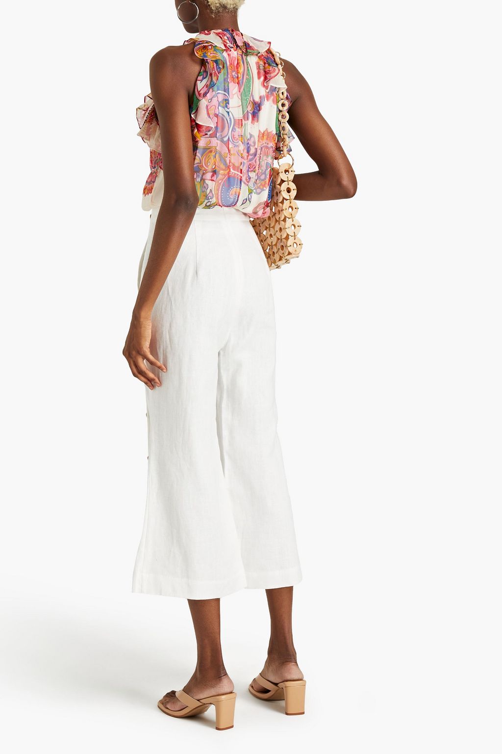 ZIMMERMANN Button-embellished floral-print linen kick-flare pants