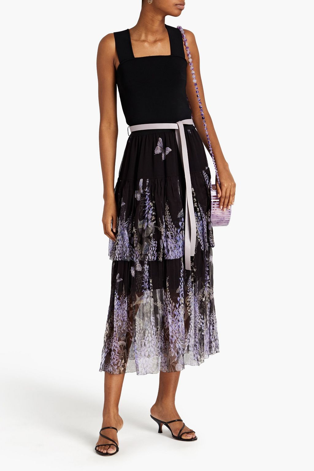 ZIMMERMANN Botanica tiered printed silk-crepon midi skirt