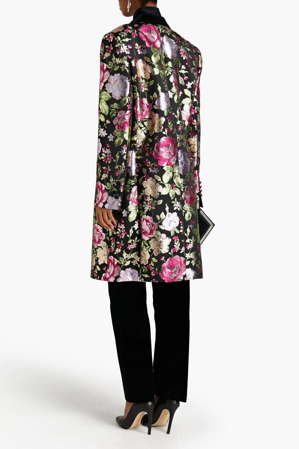 DOLCE & GABBANA Velvet-trimmed embroidered metallic brocade coat