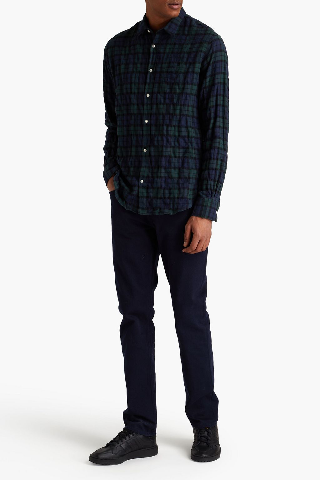 OFFICINE GÉNÉRALE Lipp crinkled checked cotton-blend shirt