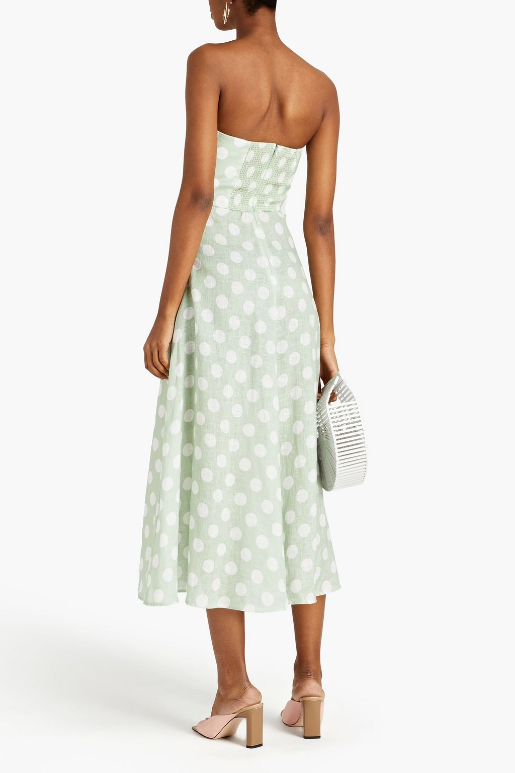 ZIMMERMANN Riders strapless tie-front polka-dot linen midi dress