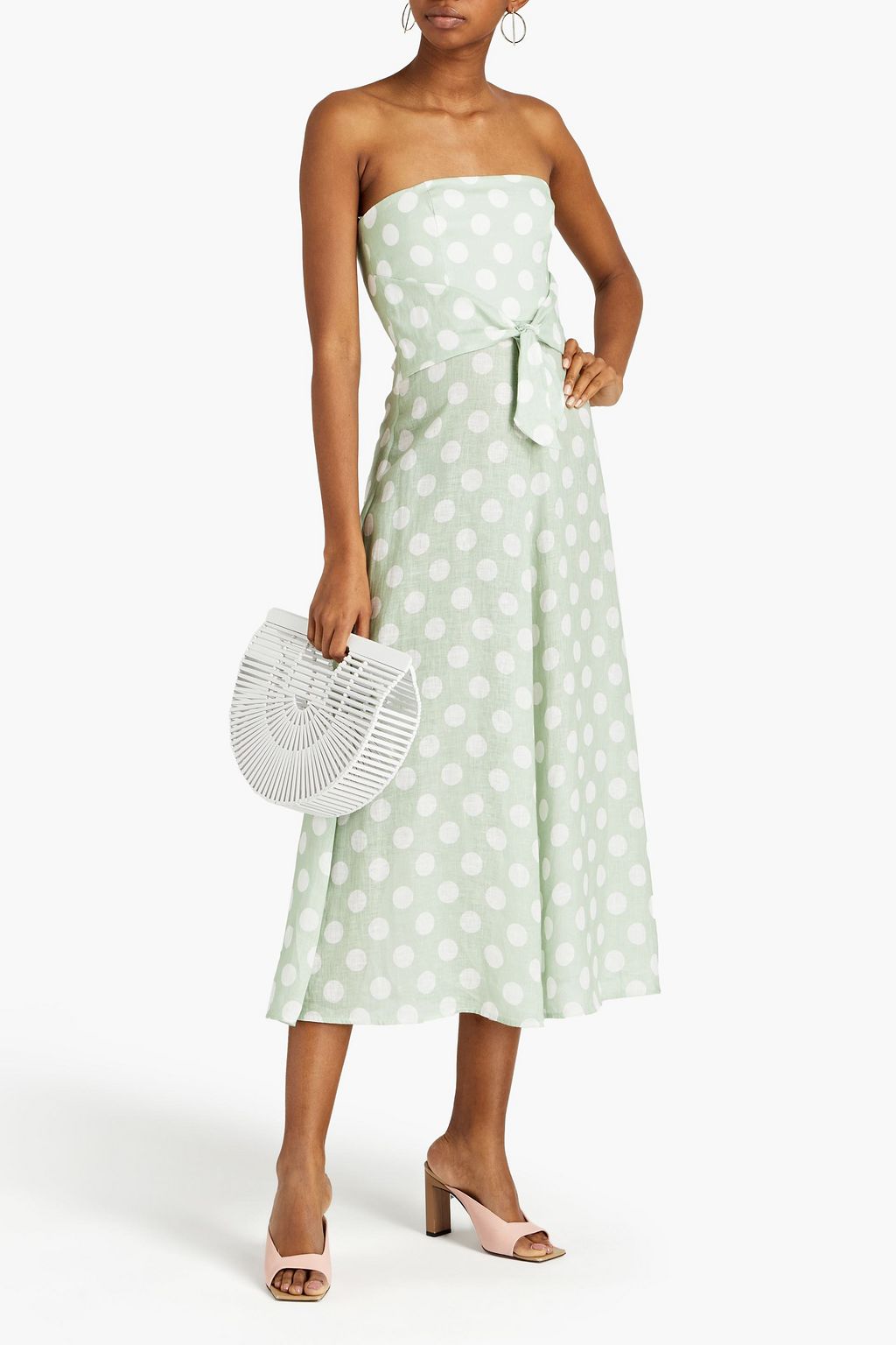 ZIMMERMANN Riders strapless tie-front polka-dot linen midi dress