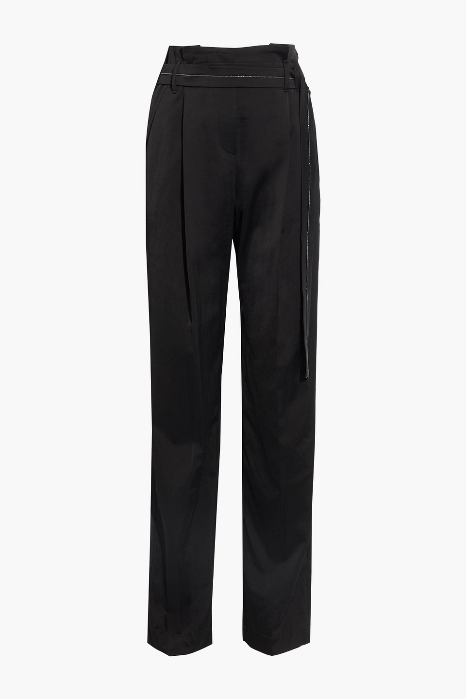 brunello cucinelli - belted pleated satin-crepe straight-leg pants - black - it 42