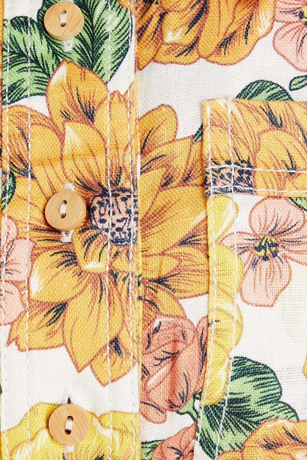 Yellow Poppy belted ruffled linen mini ...