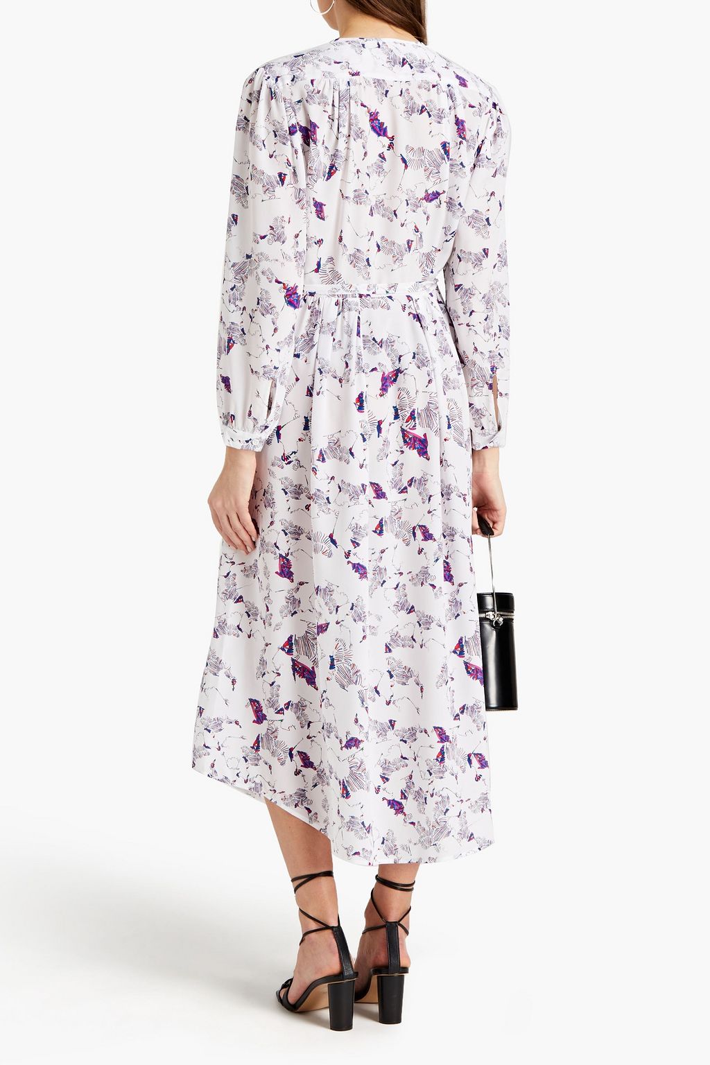 IRO Diamonda belted printed silk crepe de chine midi dress