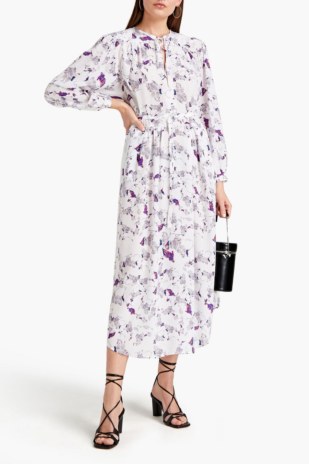 IRO Diamonda belted printed silk crepe de chine midi dress