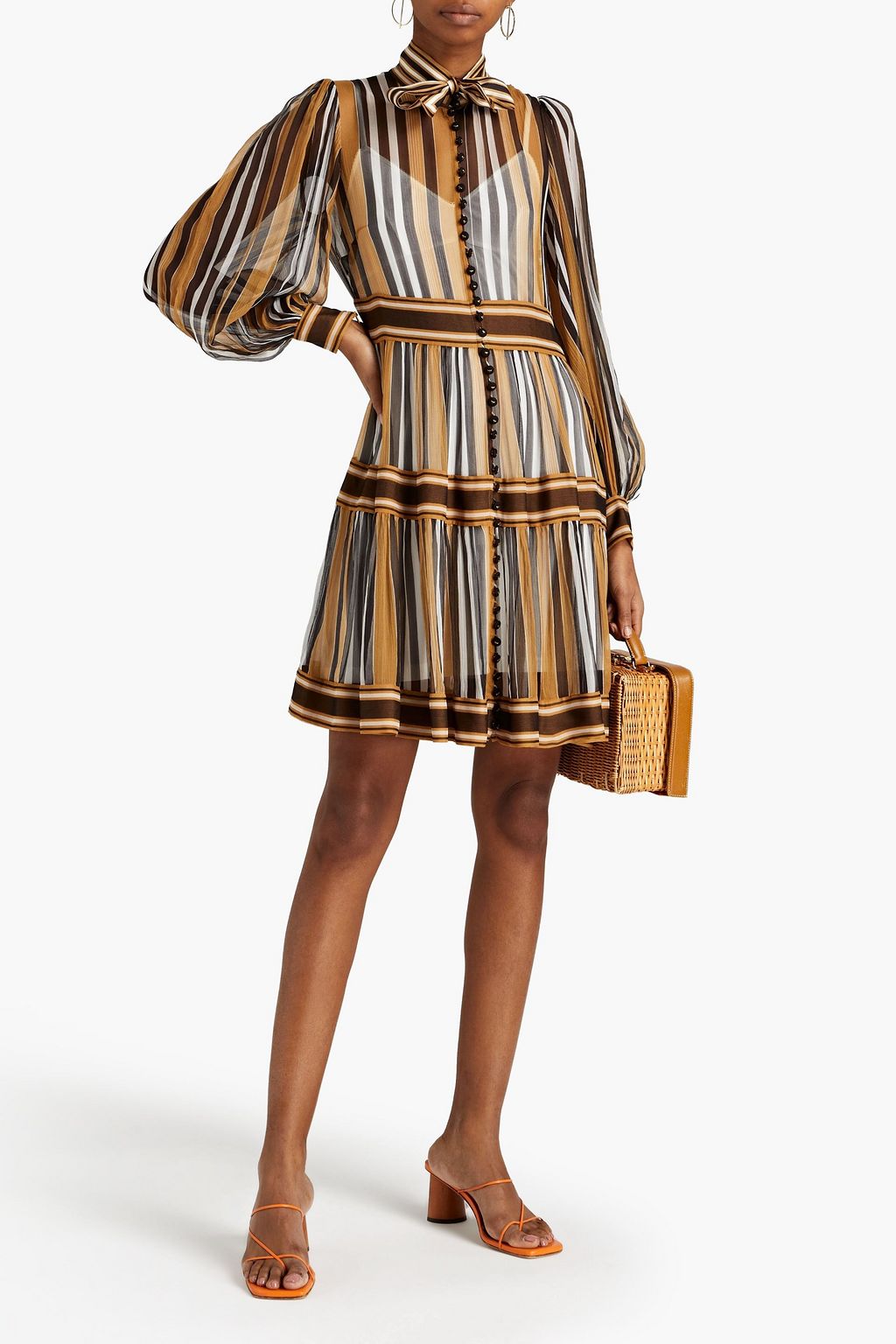 ZIMMERMANN Botanica tie-neck striped silk-crepon mini dress