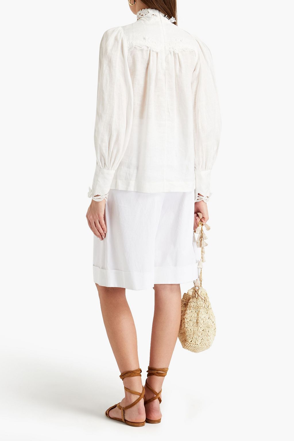 ZIMMERMANN Luminous guipure lace-trimmed gathered slub linen blouse