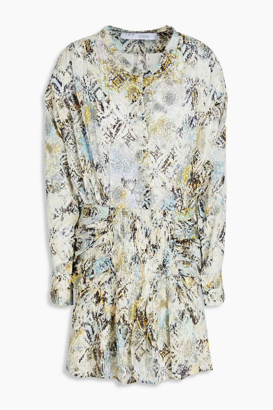 Deniz ruched printed cotton mini dress