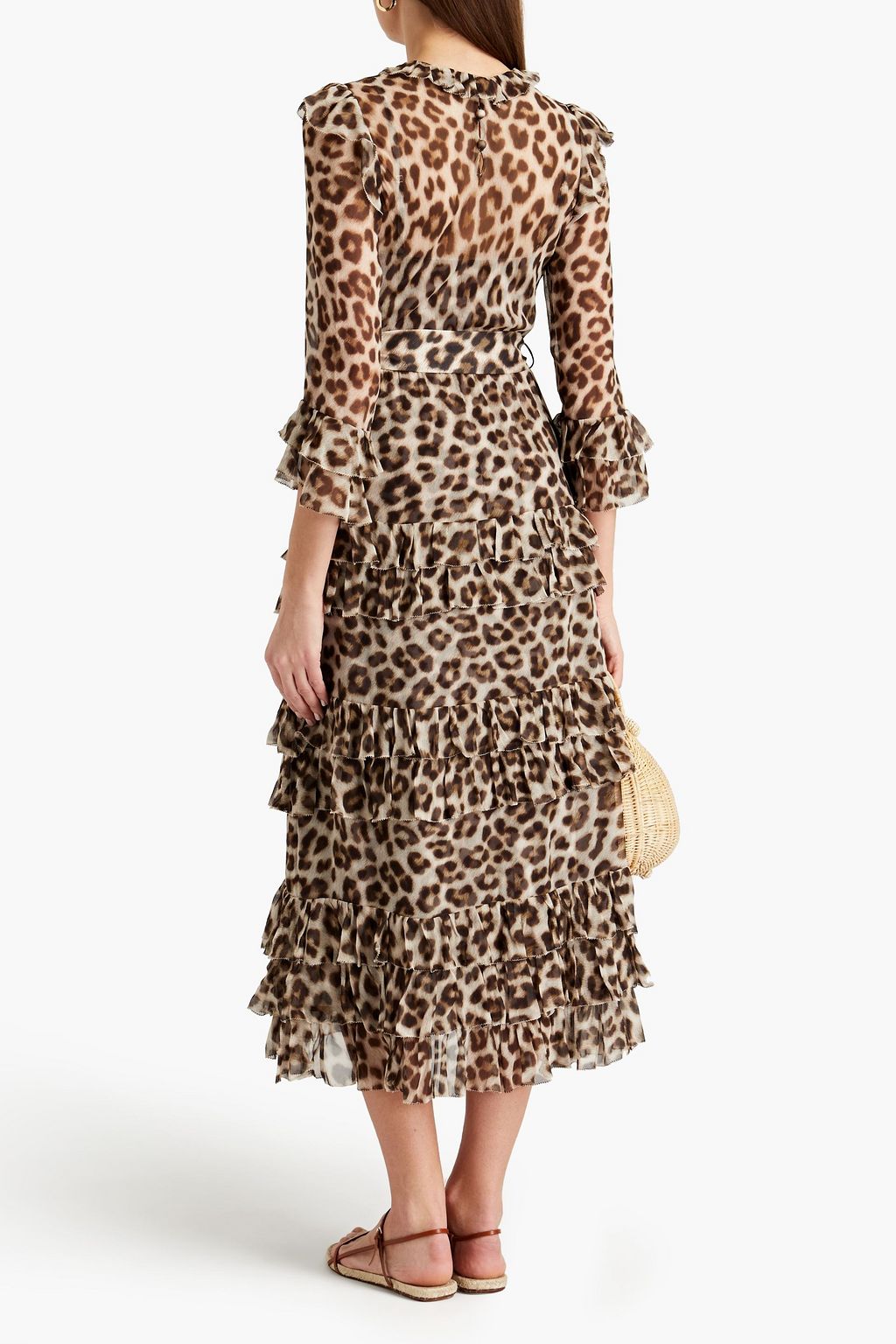 ZIMMERMANN Candescent belted tiered leopard-print silk-crepon midi dress