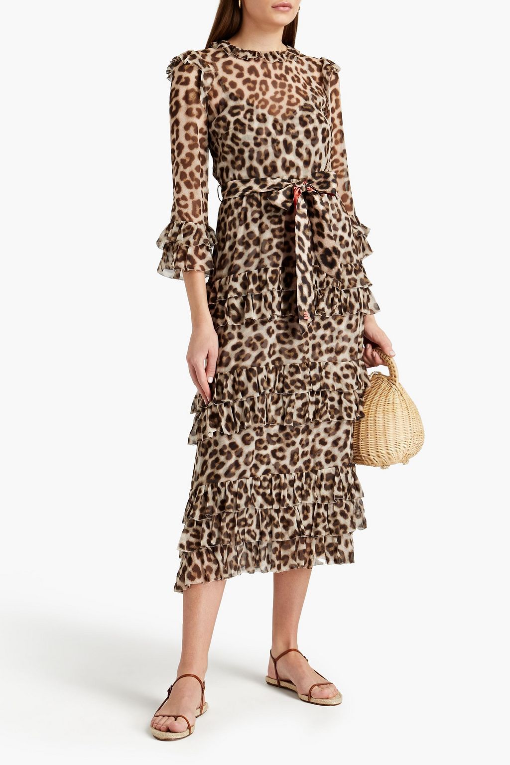 ZIMMERMANN Candescent belted tiered leopard-print silk-crepon midi dress