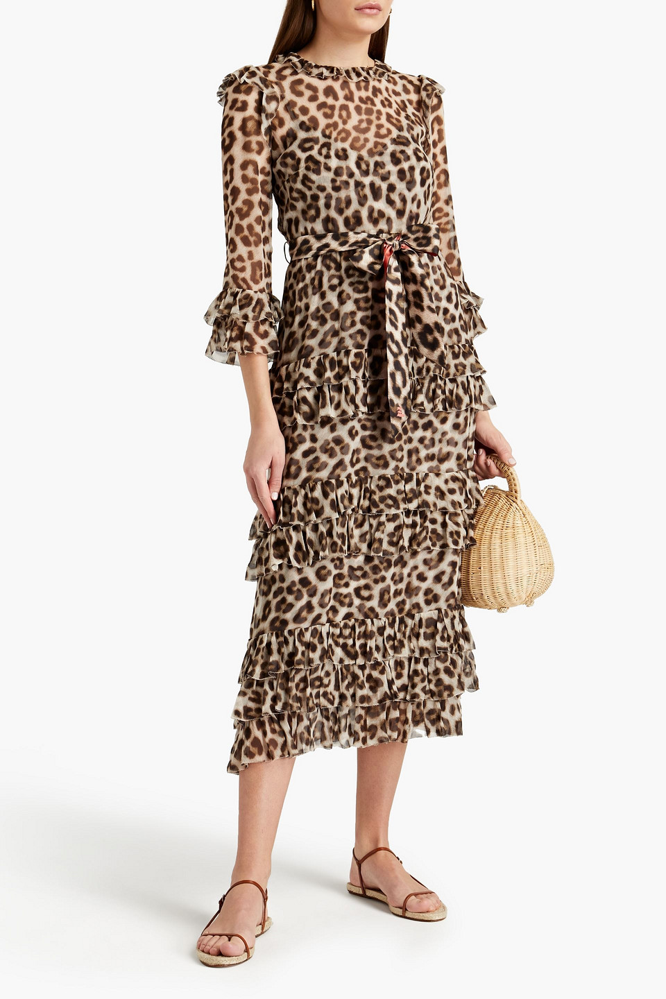 Zimmermann Candescent Belted Tiered Leopard-print Silk-crepon Midi Dress In Animal Print