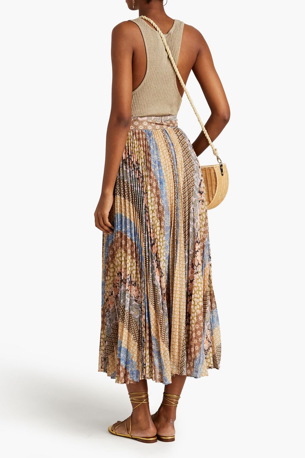 ZIMMERMANN Belted pleated printed georgette midi skirt