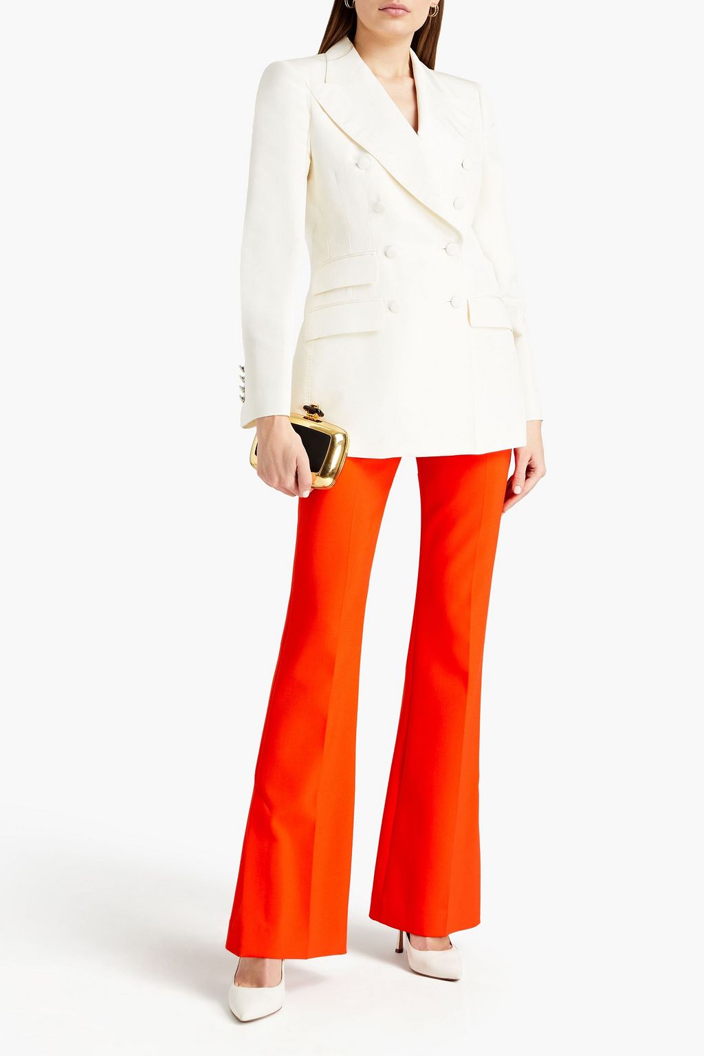 DOLCE&GABBANA Double-breasted embellished silk-moire blazer