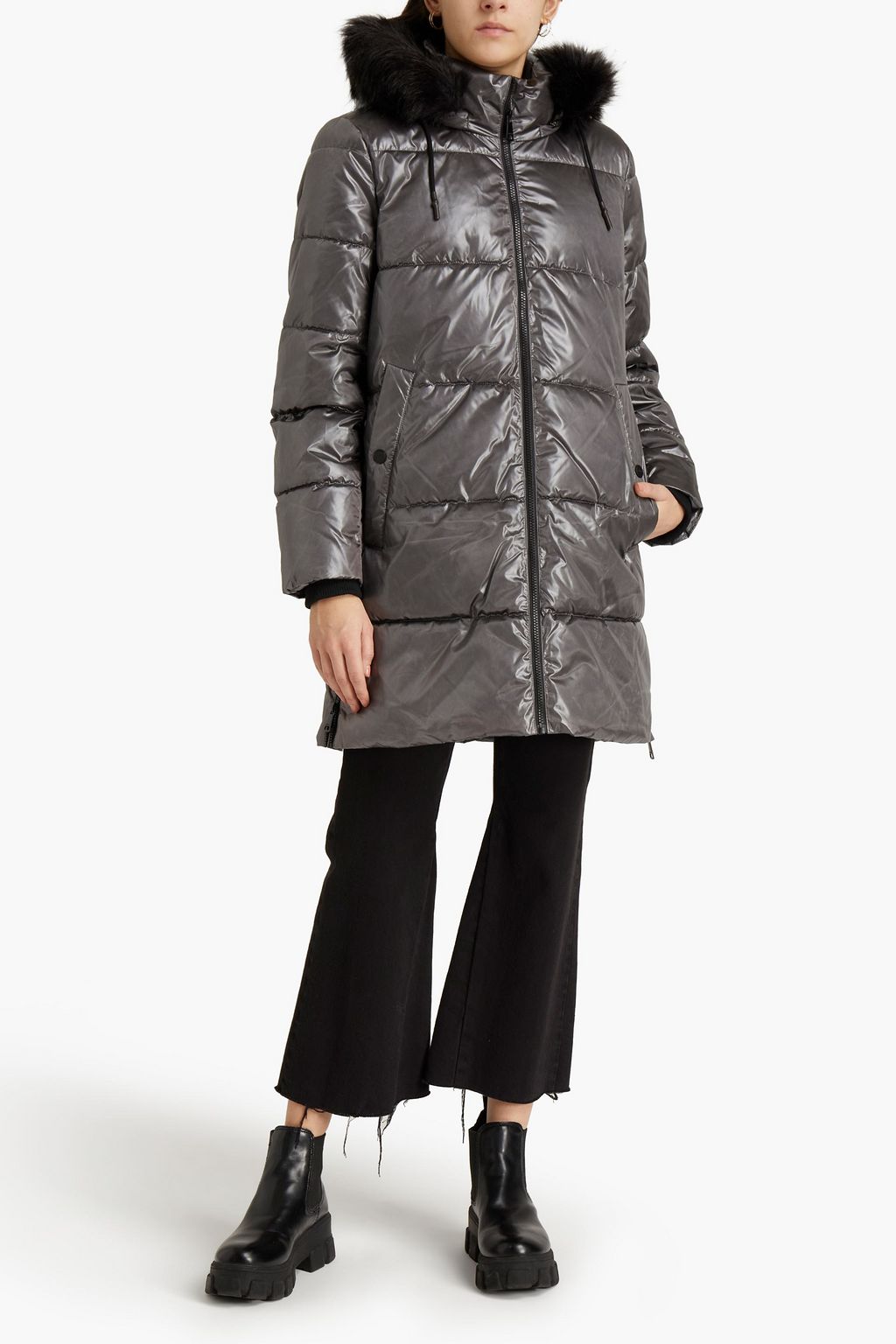 DKNY Quilted metallic shell hooded coat
