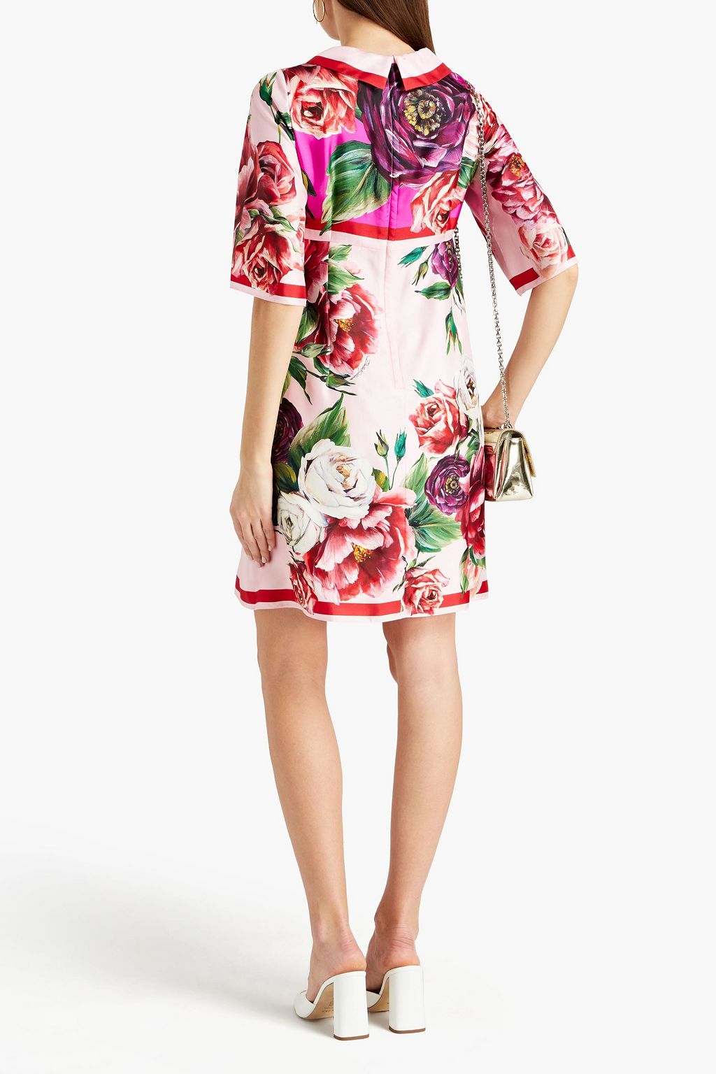 DOLCE&GABBANA Appliquéd pleated floral-print silk-twill mini dress