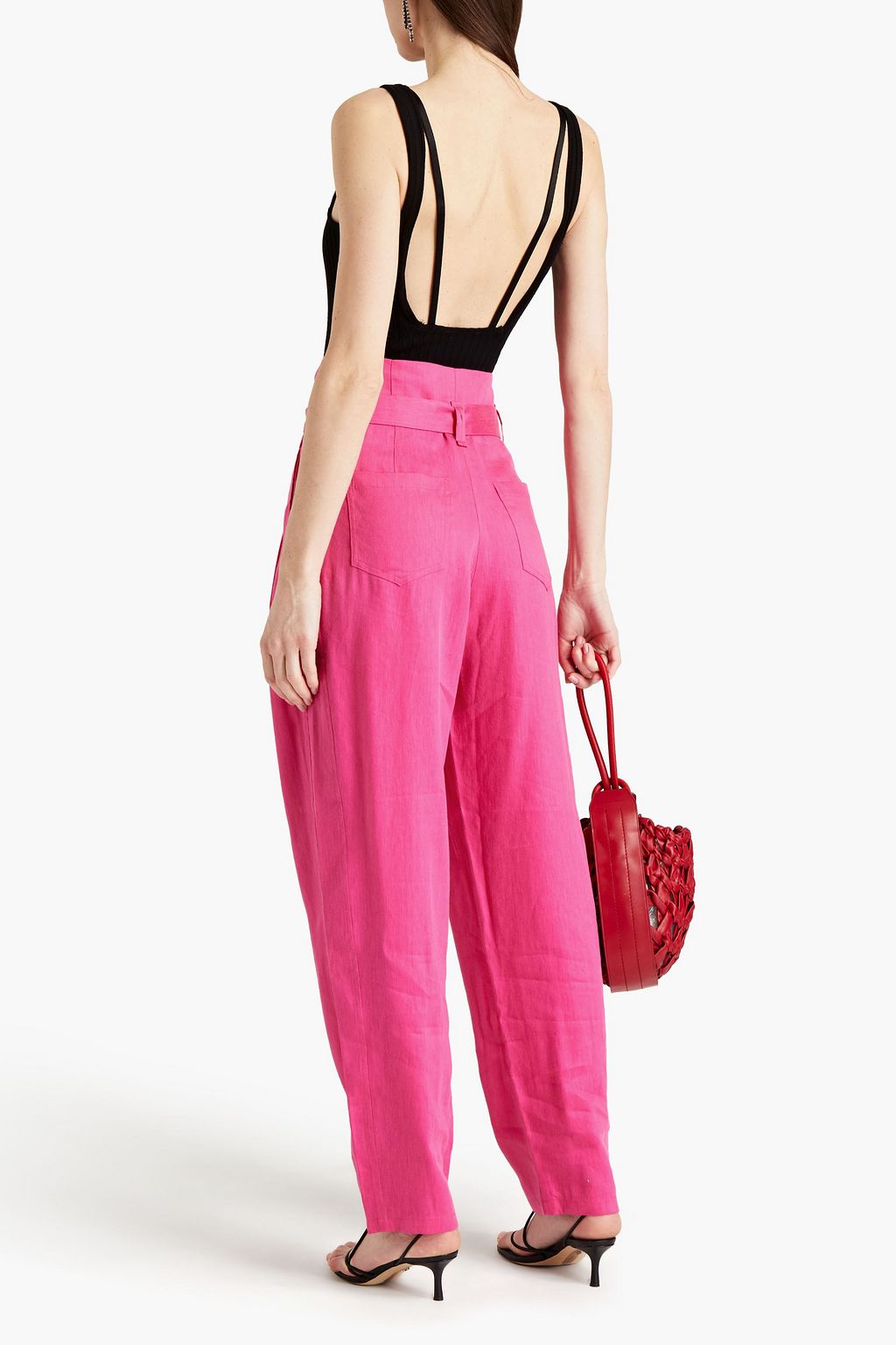 IRO Margatee belted linen and cupro-blend twill tapered pants